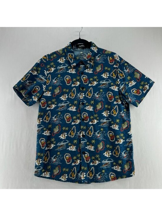Vatpave Other - VatPave Hawaiian Print Shirt Men S Cotton Viscose Short Sleeve Casual Aloha Blue